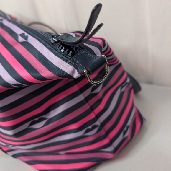 Kate Spade Jae Nylon Pink Striped Patrice Lip Weekender Duffel Bag Like New - Picture 12 of 13